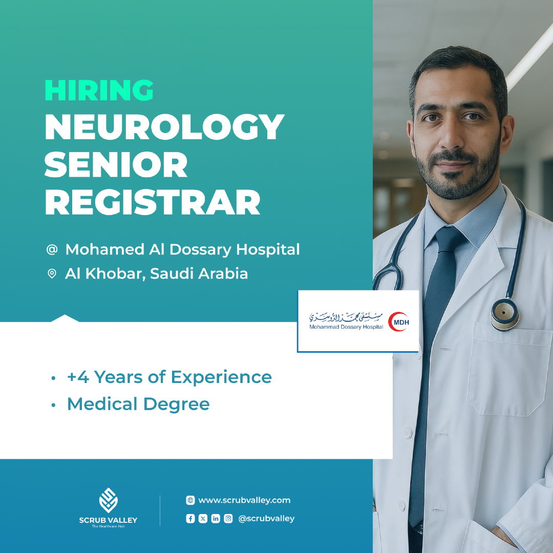 🚨Mohammad Al Dossary Hospital is looking for a highly skilled Neurology Senior Registrar with a specialization in urological conditions. 
Requirements:
- Medical degree (PhD) from a recognized institution.
- 4+ years of experience in Neurology.
- Focused expertise in Neurology &amp;