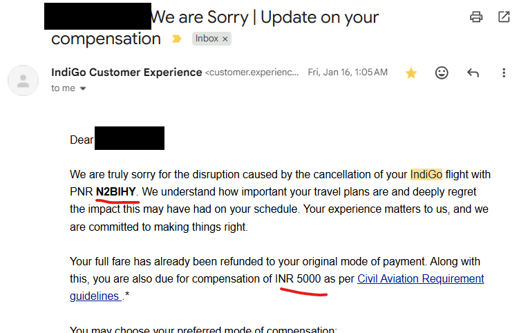 siliconpi's tweet photo. @DGCAIndia if @IndiGo6E commits to compensating a passenger for a cancelled flight, and then later goes back on their word - what is the action that can be taken against them? https://t.co/6U0mY2bZ5F