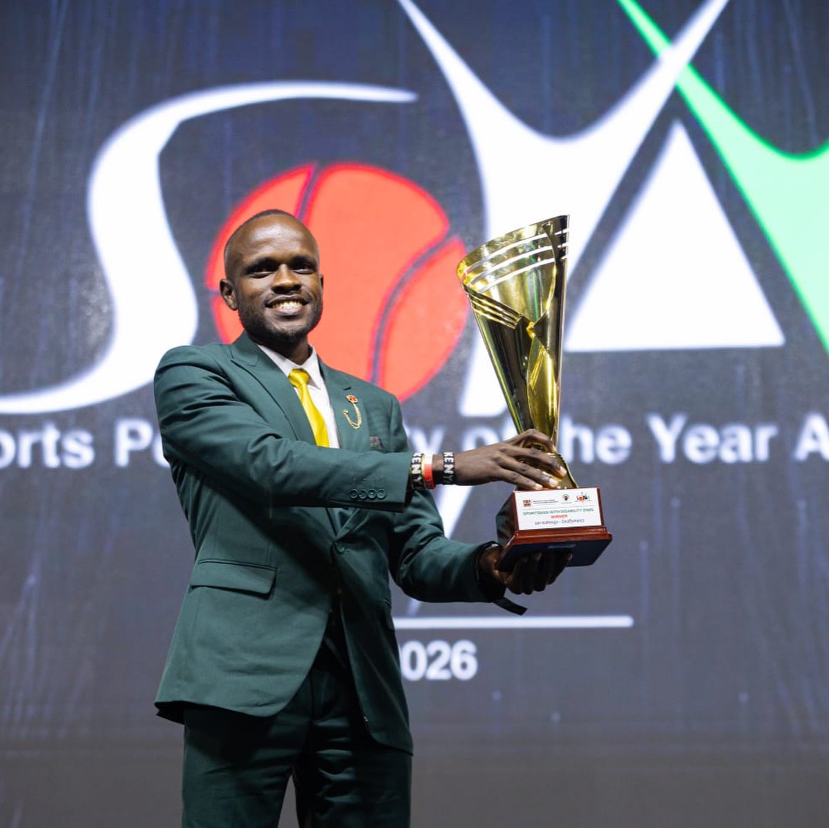 kenyapara's tweet photo. The 2025 Deaflympics 10,000m and 5,000m gold medallist, Ian Wambui Kahinga, was  crowned the 2025 Sportsman with Disability during the 2025 Sports Personality of the Year Awards(SOYA) Gala on Friday at the Uhuru Gardens. He also set a new World Record of 13:52.83 in 5000m. https://t.co/douEbDFivA
