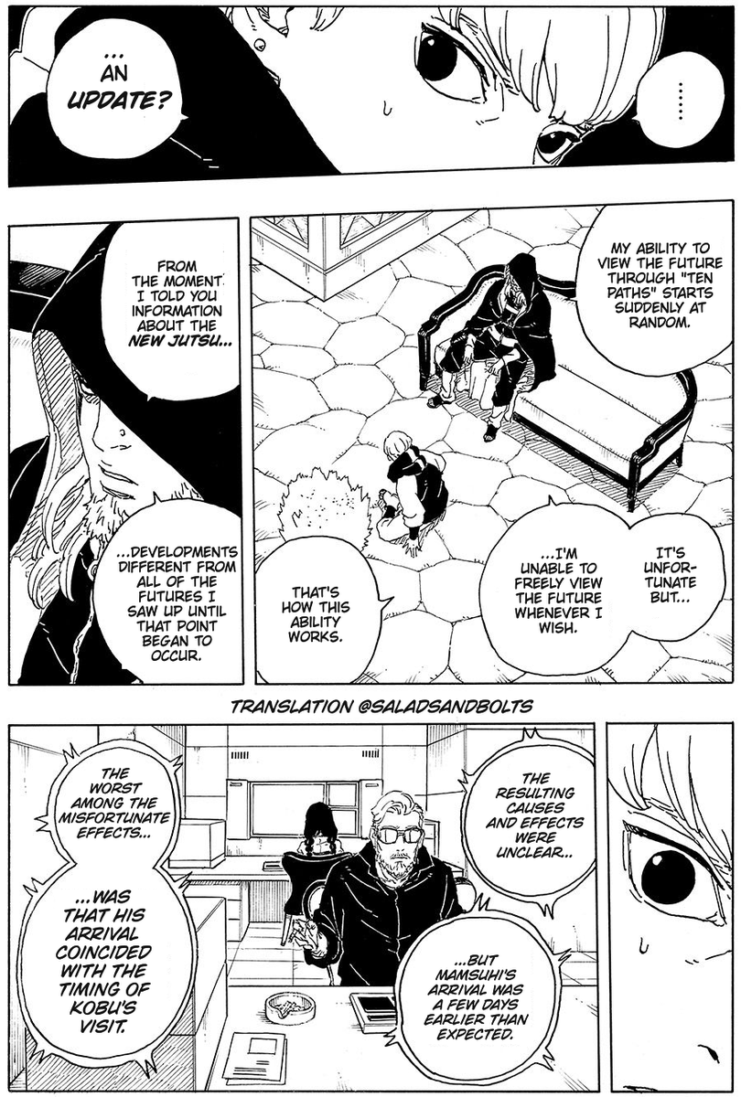 saladsandbolts's tweet photo. Boruto Ch 33 Sneak Peak! 🔥🔥

Because Koji taught Inojin that new jutsu, Mamushi's arrival somehow ended up coinciding with Kobu's visit!

Amado and Sumire, listening in to the conversation!

#Boruto #Borutotwobluevortex #borutotwobluevortexchapter33 https://t.co/rTVX37pqzx