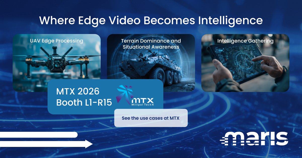 MarisTech's tweet photo. At Milipol TechX 2026, Maris-Tech will showcase real-time video intelligence at the edge – from small UAVs to low-bandwidth ops.
Booth L1-R15 | April 28–30, Singapore
→ See the use cases at MTX, https://t.co/eYAsFkX8GX
$MTEK $MTEKW https://t.co/tCLSB1gtwv
