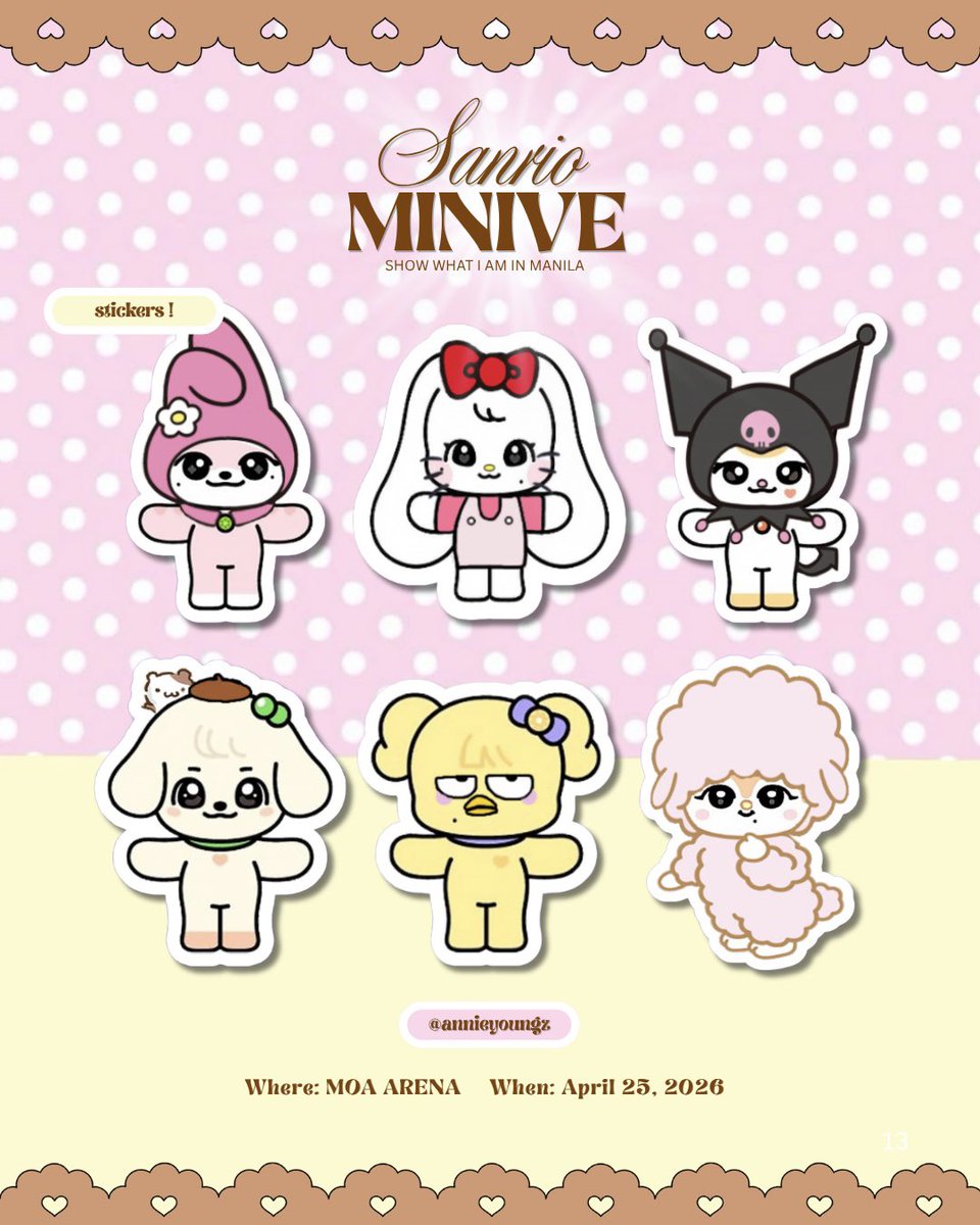 𝗦𝗛𝗢𝗪 𝗪𝗛𝗔𝗧 𝗜 𝗔𝗠 𝗶𝗻 𝗠𝗔𝗡𝗜𝗟𝗔
Sanrio MINIVE Stickers Fan Support

🍓 mbf, like &amp; rt
🍓 dm for trades
🍓 show proof, will go priv on d-day
🍓 set for trades, random for freebies

#SHOW_WHAT_I_AM_IN_MANILA

Pubmat by princess <a href="/wyprios/">ri</a> 🫶