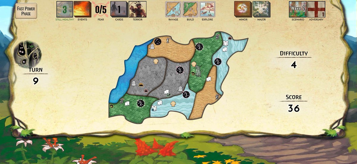 第２波は木々の監視の目で勝利✨️

荒廃増えてダハンが減ってしまった💦
強い精霊だと思うんだけど私の力不足で申し訳ない😂

I saved Spirit Island from the Invaders! #SpiritIsland