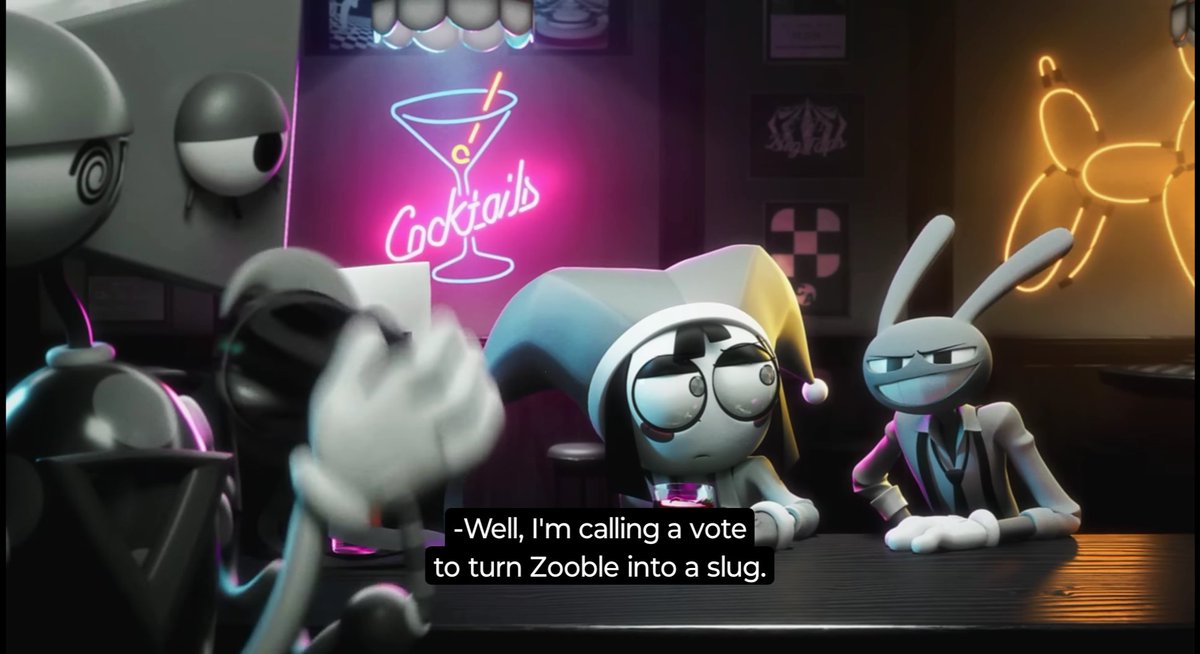 kingwolfCW's tweet photo. Also there's evidence this might happen, remember the bar scene jax voted to turn zooble into a slug but he didn't get the vote this might be a foreshadowing on what's going to happen to him at the last episode. https://t.co/BZZFqmeoNL