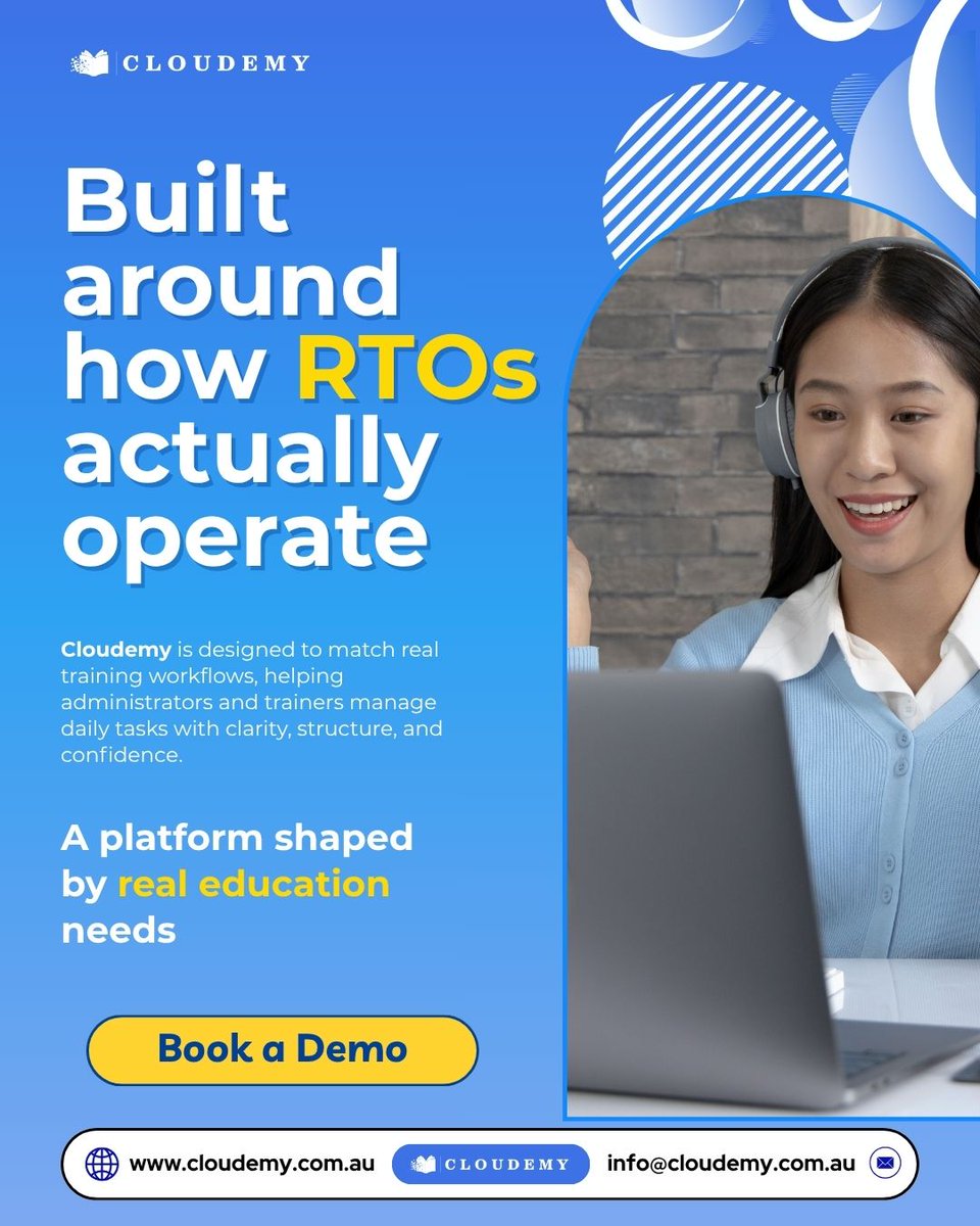 Cloudemy244569's tweet image. Most RTO software was built for someone else and retrofitted for training providers.

Cloudemy was built the other way around.

A platform shaped by real education needs.

#cloudemy #rtosoftware #vetaustralia #trainingproviders #edtech