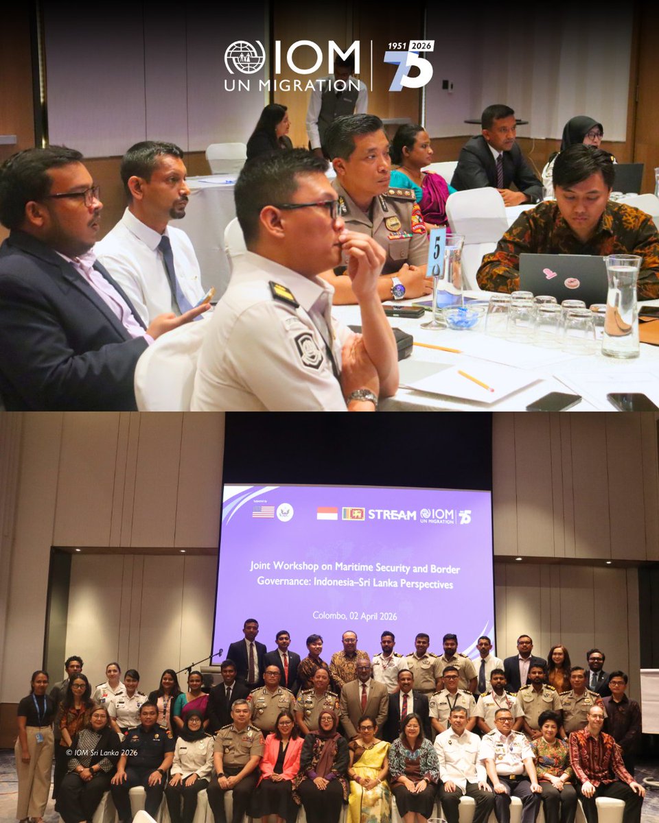IOMIndonesia's tweet image. 🌊 Pada 31 Maret–2 April 2026, @IOMIndonesia bersama @IOMSLandMV mendukung pertukaran bilateral Indonesia–Sri Lanka untuk memperkuat keamanan maritim, tata kelola perbatasan, dan stabilitas kawasan dengan dukungan dari @StateINL @usembassyjkt. 🤝

#KeamananMaritim #STREAM
