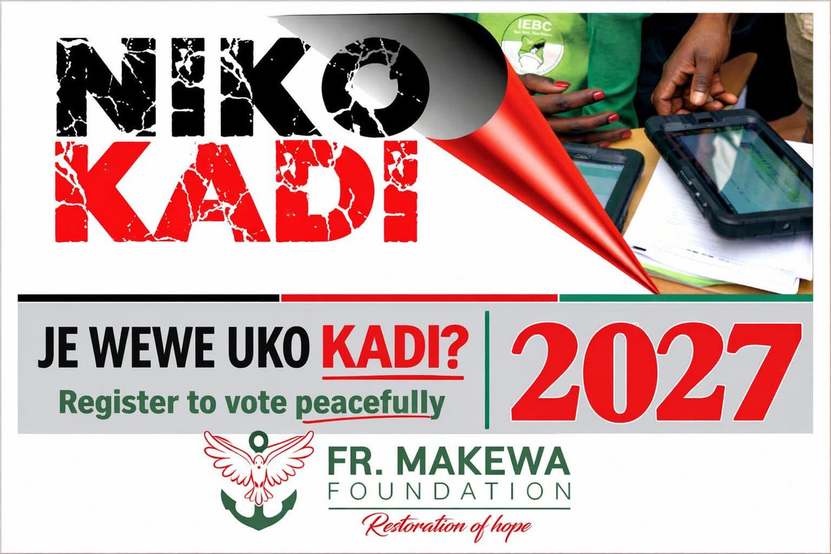 MakewaFr's tweet photo. Greetings dear Kenyans
 *Mimi niko Kadi,je wewe?* 
Please register and get ready to vote democratically and in peace come 2027.Kenya is our country and we need to foster it's development and create peace collectively. https://t.co/iW0bUNY9u3