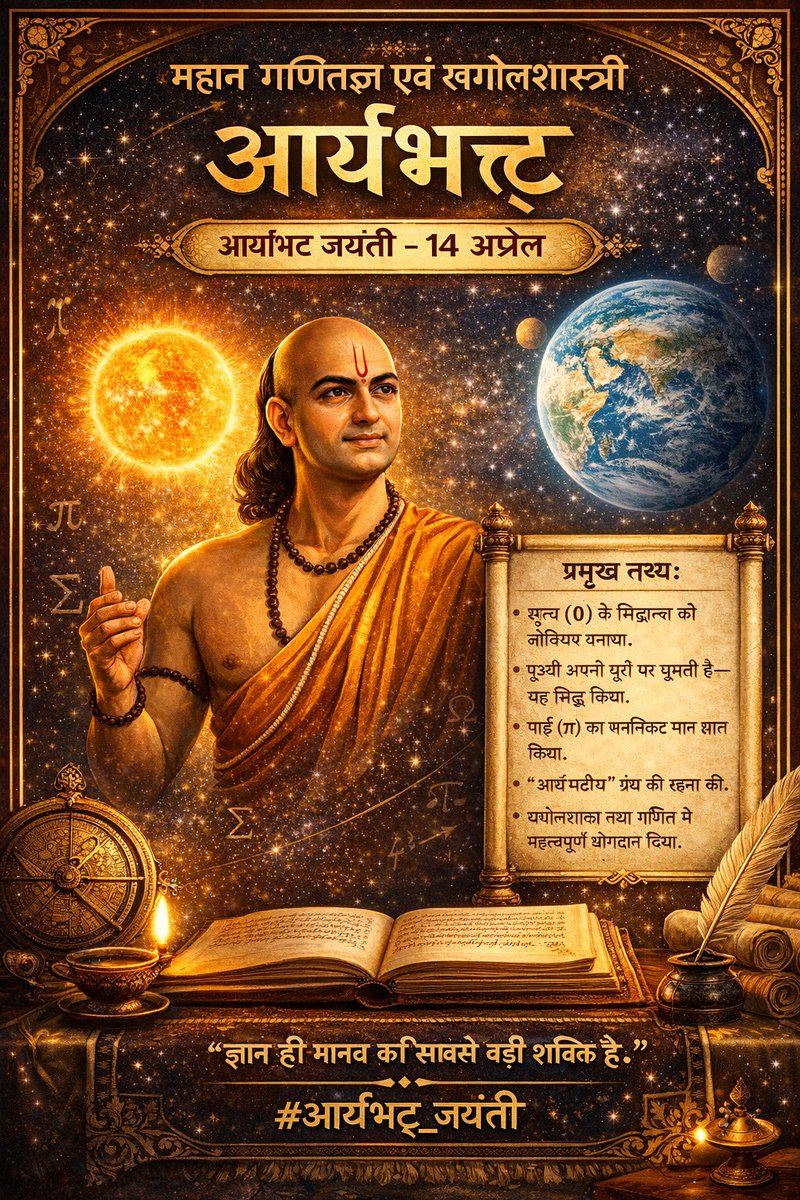 0052group's tweet photo. आर्यभट्ट जी की जयंती पर उन्हें शत शत नमन:

सभी लोग इस #आर्यभट्ट_जयंती उपयोग करें।🙏 https://t.co/yEFDqgqNVe