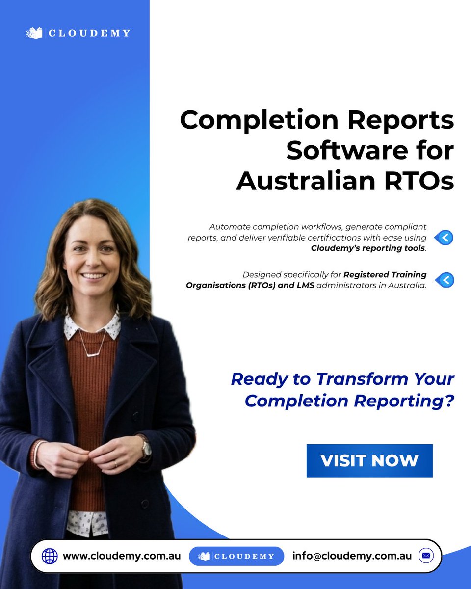 Cloudemy244569's tweet image. Still generating completion reports manually?

Cloudemy automates the entire workflow — compliant reports, verifiable certifications with QR codes, and real-time competency tracking.

#cloudemy #completionreports #rtosoftware #avetmiss #lmsaustralia