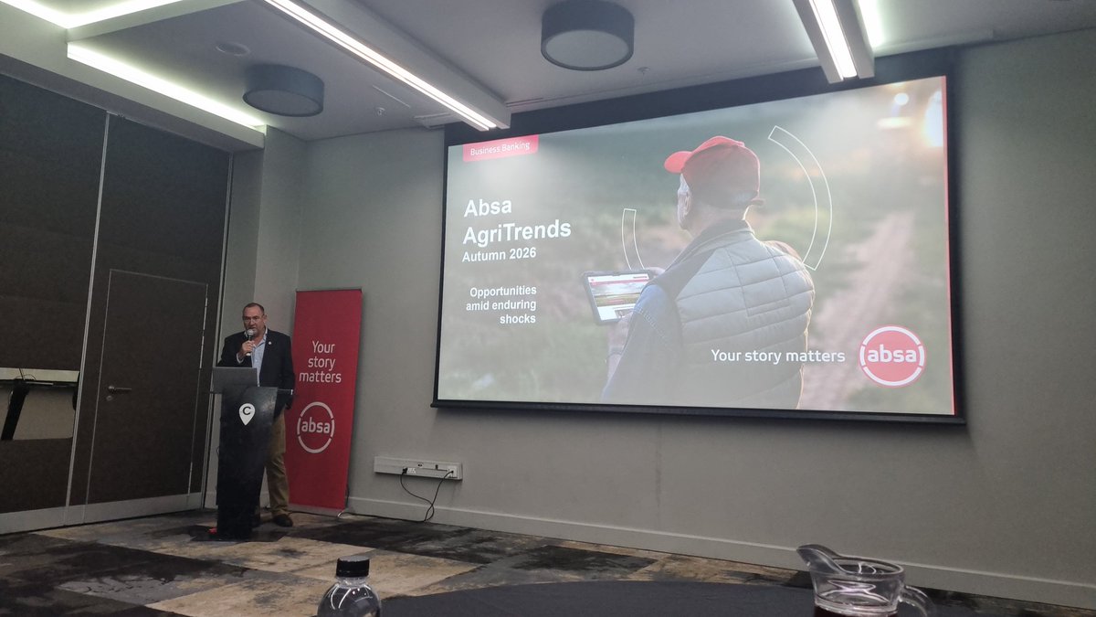 Always one of the highlights on my media calendar. The <a href="/AbsaSouthAfrica/">Absa South Africa</a> AgriBusiness Agri Trends presentation. <a href="/LoffieBrandt/">Loffie Brandt</a> talking about opportunities amid enduring shocks
#agritrends
#agriculture
#farming
#economy
#southafrica