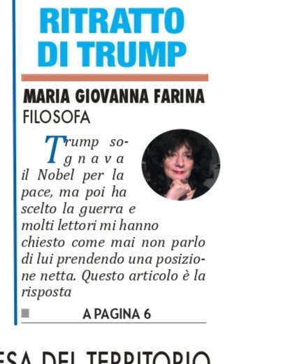 MgFarina's tweet photo. In prima pagina il mio articolo della settimana su @IlMattinoFoggia
#filosofiapratica #Trump https://t.co/7sknwLuEd8