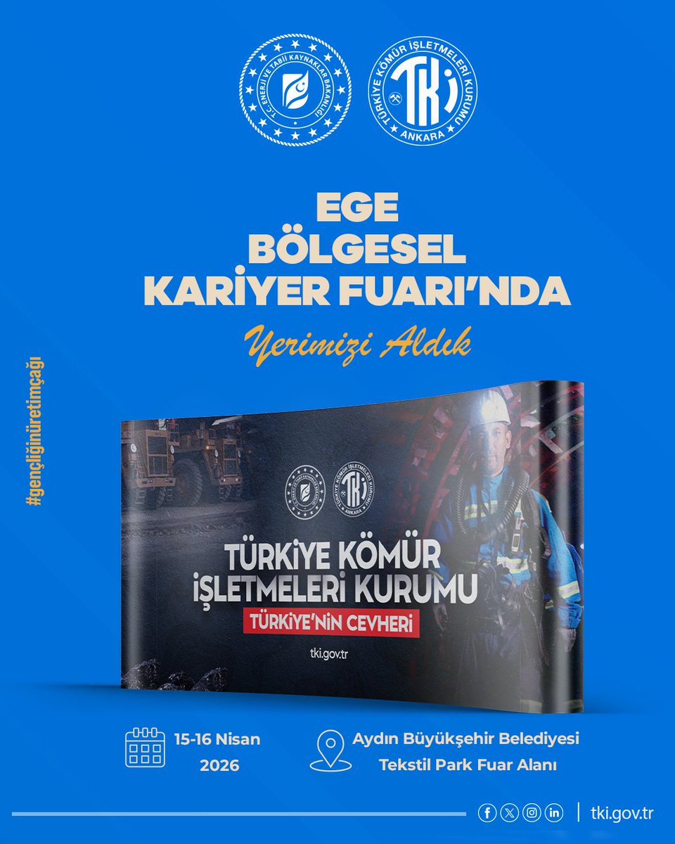 tkikurumsal's tweet photo. 📍 Aydın’da buluşalım!

Aydın Ege Kariyer Fuarı'nda biz de varız.
TKİ standına uğramayı unutma! https://t.co/EBVg00iB1g