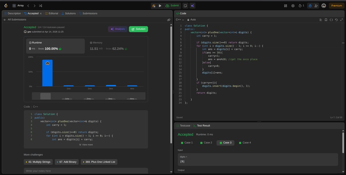 geo_codes_'s tweet image. Solved a problem finally without reading hints or shit. It was an easy problem though lool.

#leetcode #dsa #arrays #beginner #cplusplus #programming
