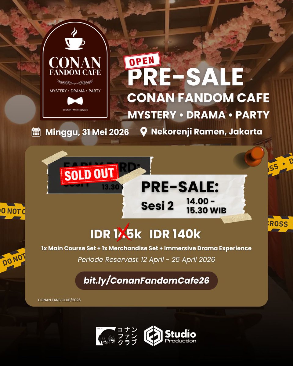conansquad_id's tweet photo. Cosplayer Detektif Conan siap bawa kamu ke dunia penuh teka-teki di Conan Fandom Cafe 2026!

Atraksi mini drama dari para Cosplayer Detektif Conan akan menghiasi hari kamu selamaVmengikuti sesi Conan Fandom Cafe tahun ini. Keputusan kamu akan mempengaruhi ending
dari ceritanya! https://t.co/hjaggEkogs