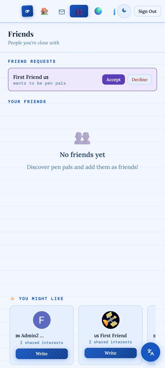 coscasts04's tweet image. Built a social platform that slows things down.
✉️Letters, not chats 
⏳Real delivery time (hrs) 
🌐Built-in translation 
🍾Bottle in ocean 
👥Global friends 
Link to the website👇
onlinepenpal.blogspot.com

 #PenPal #DigitalLetters #SocialApp #MadeWithAI #BuildInPublic