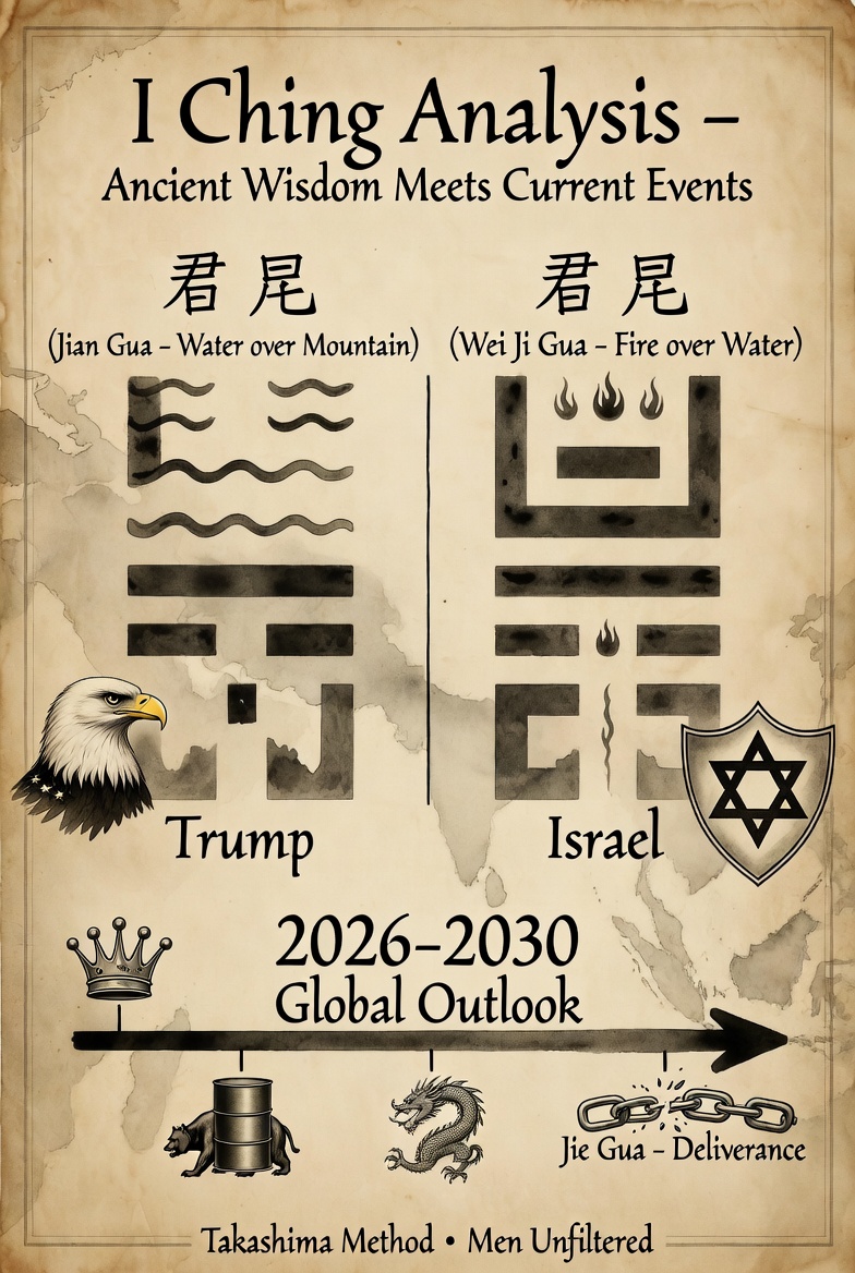 MenUnfilteredX's tweet photo. Trump's Middle East policy changes with the weather. One tweet hawks war, the next opens a door.
The I Ching doesn't fluctuate like that.
I cast two hexagrams. Here's what came up:
Trump draws Obstruction (蹇) — trapped, no clean move. The oracle says: do not escalate. Israel draws Not Yet Complete(未濟) — the final hexagram, a civilization in dangerous transition. Warning: catastrophic overreach at the moment of apparent victory.
Future cast for the region: Deliverance (解). Peace exists on the other side. But first — the leaders lie to each other.
2026–2030: Iran restructures. Russia profits and arms up through China. America faces questions it hasn't asked since Vietnam — including who it drafts next.
The storm doesn't end. It transforms.
#XuanHengZong #IChing #Geopolitics