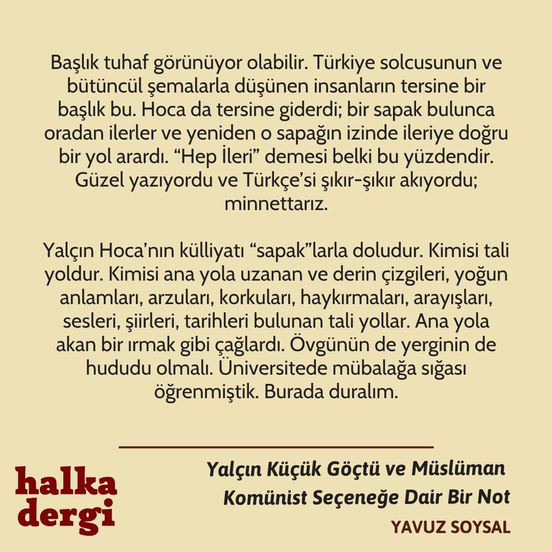 halkadergi's tweet photo. Yavuz Soysal, Halka Blog için yazdı: 

“Yalçın Küçük Göçtü ve Müslüman Komünist Seçeneğe Dair Bir Not”

Yazının tamamı için link: https://t.co/U7Kn6rdWHM https://t.co/dkK4og1UCk