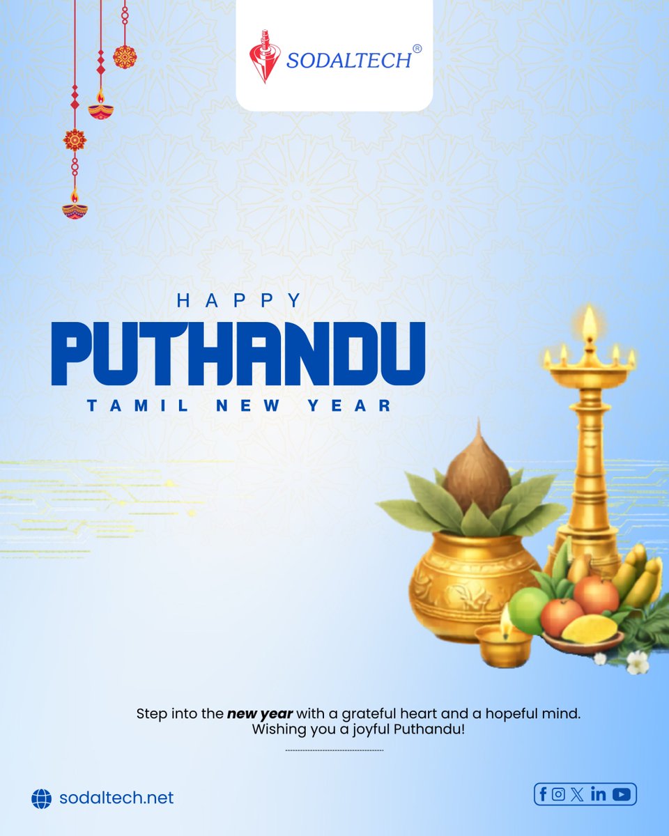 sodaltech's tweet photo. 🌟 Happy Puthandu - Tamil New Year! 🌟
Wishing everyone a joyful Tamil New Year filled with prosperity, health and happiness. Step into the new year with bright hopes and bigger dreams! 🪔✨

#Sodaltech #HappyPuthandu #TamilNewYear #Tamilfestival #Tamilculture #Chithiraiputhandu https://t.co/Jxyhvey1JP