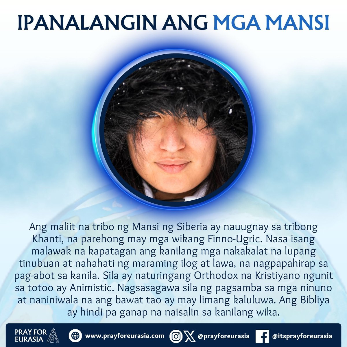 prayforeurasia's tweet image. 📌 Ipanalangin mo na makumpleto ang pagsasalin ng Bibliya sa pusong wika ng Mansi, at ang Kanyang Salita ay maging pagkain para sa kanilang gutom na mga kaluluwa.

📲 Download the Pray for Eurasia app!

#prayforeurasia #unreached #missionstrip #greatcommision #missions