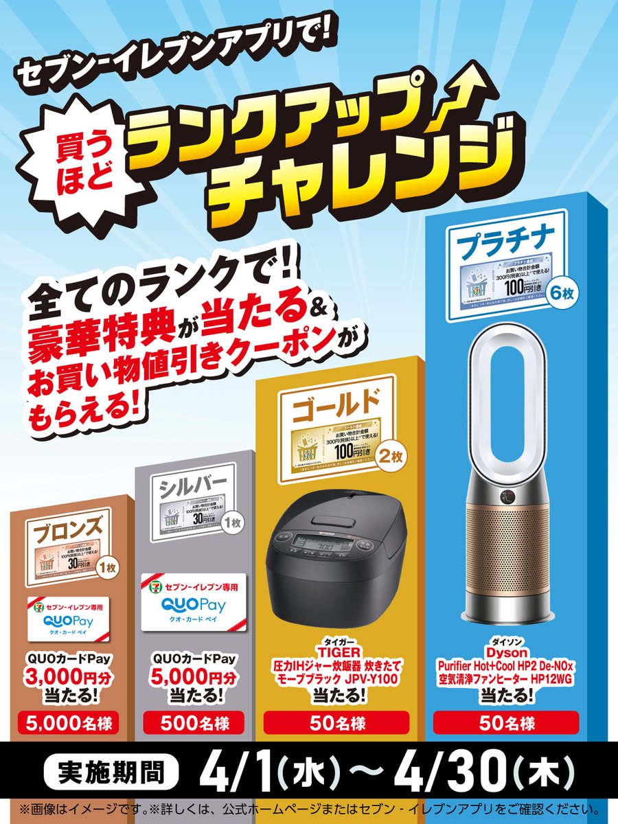 セブンイレブンアプリ 会員限定🌸 4月の〚買うほどランクアップ