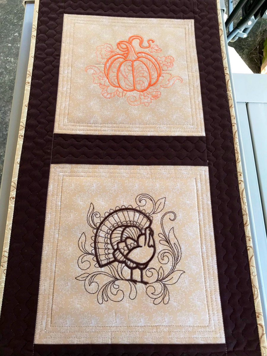 angelhw1956's tweet image. Quilted &amp;amp; Embroidered Thanksgiving Table Runner tuppu.net/ef368e49 #TeaTimeQuiltsnMore #Etsy #Embroidered