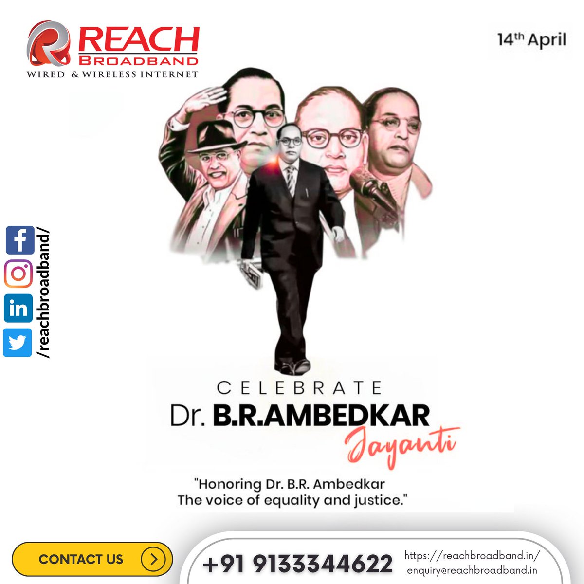 Reach_Broadband's tweet photo. #AmbedkarJayanti2026 #DrBRAmbedkar #FatherOfIndianConstitution #EqualityAndJustice #JaiBhim #AmbedkarJayantiWishes #ReachBroadband #Rangareddy #Telangana #HomeFibernet #StayConnected #SmartHome #FiberNetService #VisionaryLeader #DigitalIndia #ConstitutionDay #Empowerment https://t.co/VlXz4aC3kX