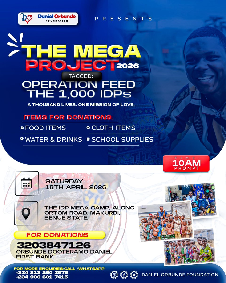 dhaniel_orbunde's tweet photo. 4 DAYS TO GO ⏳🔥

The countdown is real!

Our Mega Project Outreach is happening on the 18th of April, and we are getting closer every moment.

Now is the time to show up, support, and be part of something impactful.

Every share, every support, every little effort counts. https://t.co/BZ4SbEU0Pz