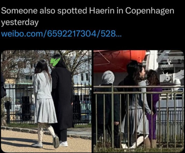keitadj3's tweet image. #NewJeans ヘリン、ヘイン＆ハニ、デンマークで目撃！大きくなるカムバック期待感

写真の中でヘリンのすっきりとした服装やスタッフと一緒にいる姿から個人的な旅行ではなくスケジュール消化のようだという意見が出た。ハニも同行したと知られ、カムバックのための撮影ではないかという推測が続いた