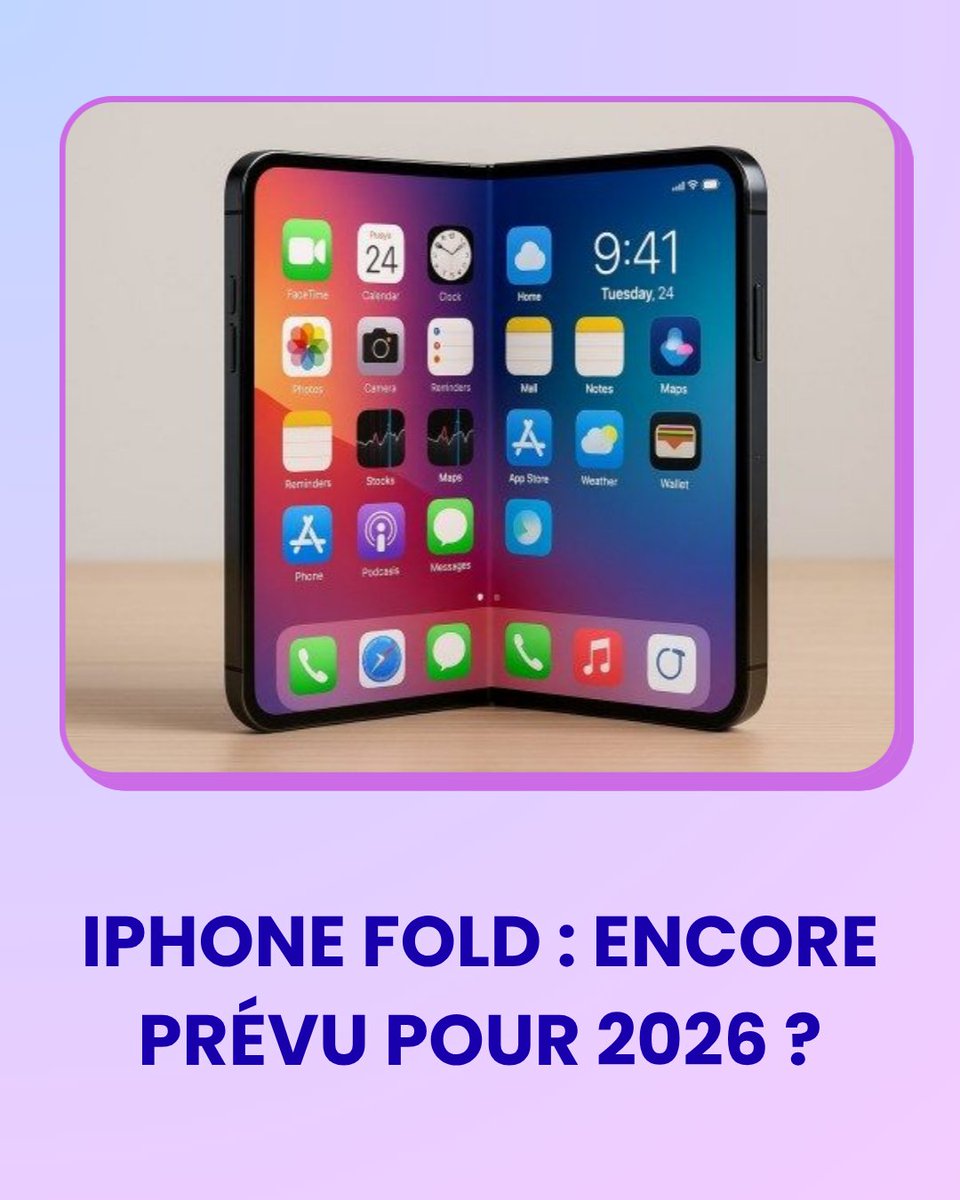 Applemagoff's tweet image. 👀 L’iPhone pliable d’Apple aurait pris un petit retard en production, mais il resterait prévu pour l’automne 2026.

Le plus intéressant, c’est qu’au même moment Huawei a dévoilé le 13 avril le Pura X Max, un smartphone pliable plus large, très proche du format qu’on prête à