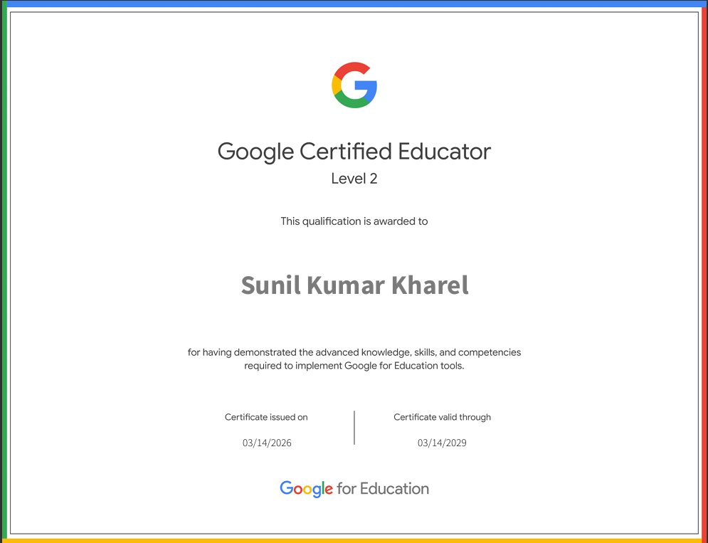 SunilKharel11's tweet image. Level 2: UNLOCKED! 🔓✨
So proud to share that I am now a Google Certified Educator Level 2. It’s been an insightful journey deepening my knowledge of advanced digital tools to better support my students and colleagues. 🚀
#GoogleEducator #AlwaysLearning #GoogleForEducation