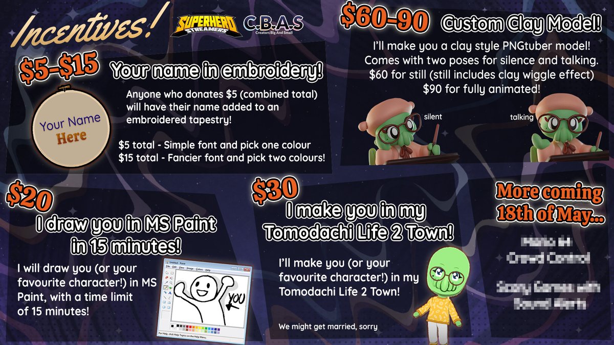 Hey, Sucker Squadron! 
For two weeks starting on the 18th of May (Aus time), I'll be joining <a href="/CreatorsBAS/">C.B.A.S 💙🧡💜🩷</a> and streaming every day to raise money for Cure Cancer! 

It's going to be my Birthday Bash, so you'd better get me a present in the form of a donation to charity!! 

More ⤵️