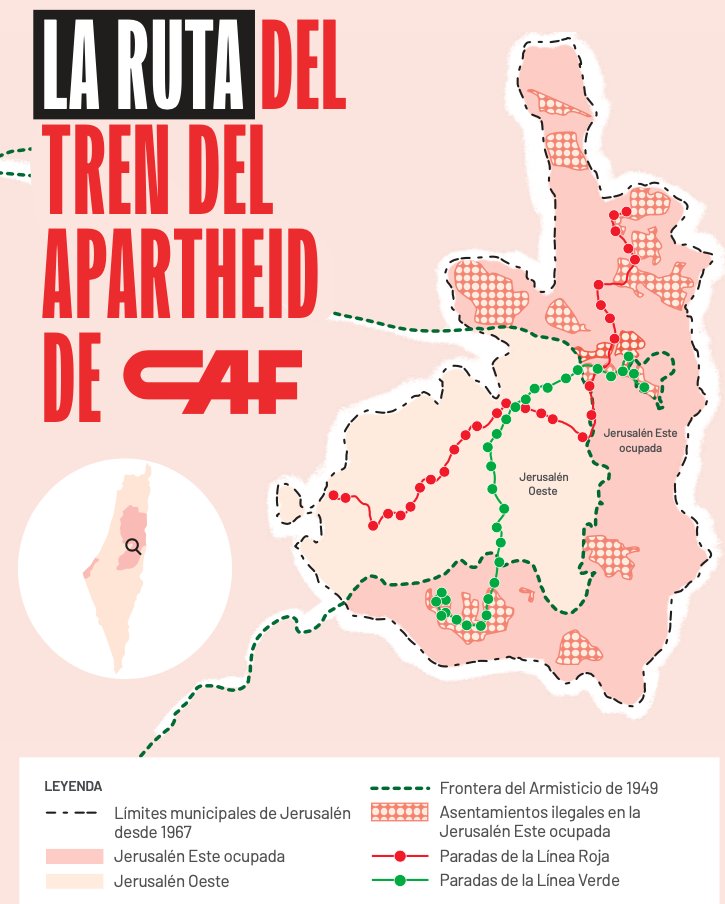 SUDScat's tweet photo. 🔈La Fiscalia obre una investigació arran de la denúncia contra la direcció de #CAF presentada per la seva implicació en el Tren Lleuger de Jerusalem, que connecta assentaments il·legals en territori ocupat.👇🏼
👇🏼
https://t.co/SIi48yP8St https://t.co/W6QlCQ3xCD