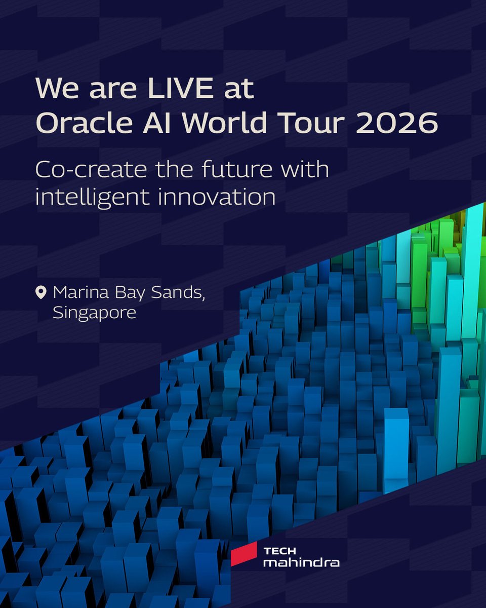 tech_mahindra's tweet image. Join @tech_mahindra today at Oracle AI World Tour 2026 and see how #AI, #cloud, and innovative solutions are reshaping businesses at scale.

Let’s connect, explore breakthrough ideas, and unlock what’s next together.

Know more: techmahindra.com/insights/event…

#ScaleAtSpeed