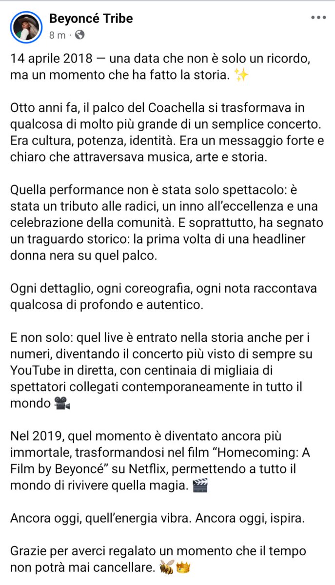 beyoncetribeit's tweet image. 14 aprile 2018 — Otto anni fa, il palco del Coachella si trasformava in qualcosa di molto più grande di un semplice concerto. Era cultura, potenza, identità. Era un messaggio forte e chiaro che attraversava musica, arte e storia.

#Beychella  #Homecoming #Beyoncé  #OnThisDay