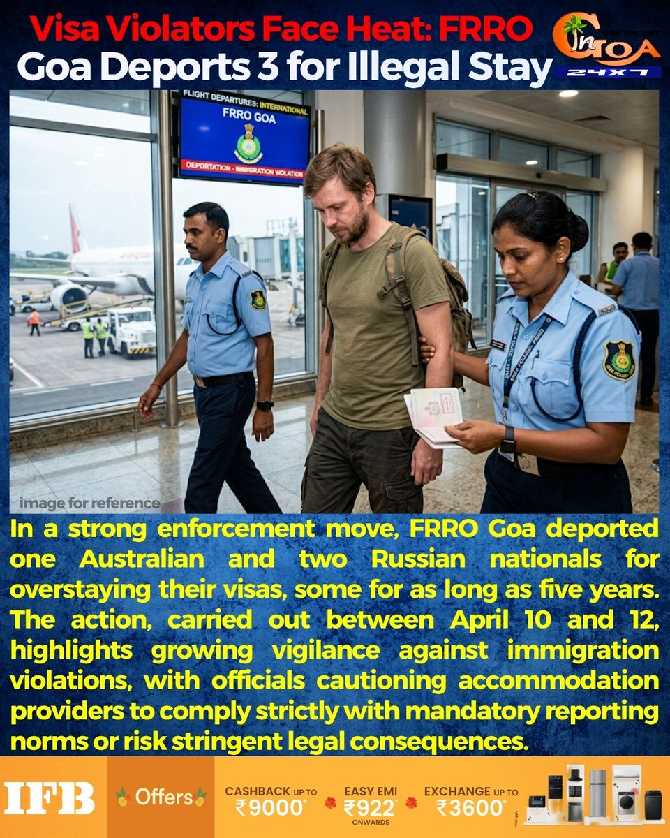 InGoa24x7's tweet image. Visa Violators Face Heat: FRRO Goa Deports 3 for Illegal Stay

#Goa #GoaNews #Visa #IllegalStay #Deportation