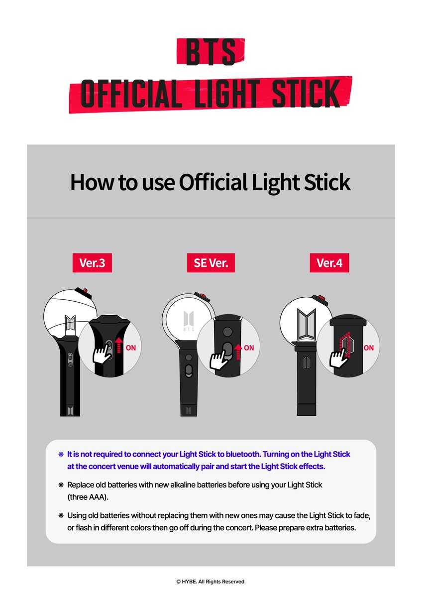 『BTS WORLD TOUR 'ARIRANG' IN JAPAN』では対象のOFFICIAL LIGHT STICKの電源を入れるだけで公演の演出にご参加いただけます。
⚠️青い点滅はBluetoothモードになっていますので、再度電源を入れなおしてください。

#BTS
#BTS_WORLDTOUR_ARIRANG
#BTS_WORLDTOUR_ARIRANG_JAPAN