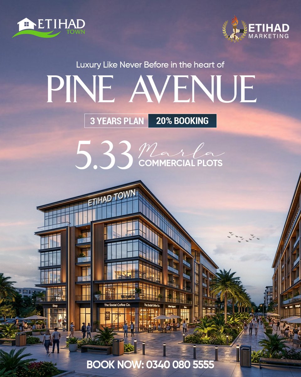 EtihadMKTG's tweet image. Prime location. Premium future. Strong investment.
Secure your 5.33 Marla commercial plot on Pine Avenue and step into a future of high returns and long-term business growth.
.
For booking and details
UAN 03400805555
.
#RealEstate
#EtihadTownPhase3
#CommercialPlots
#PineAvenue