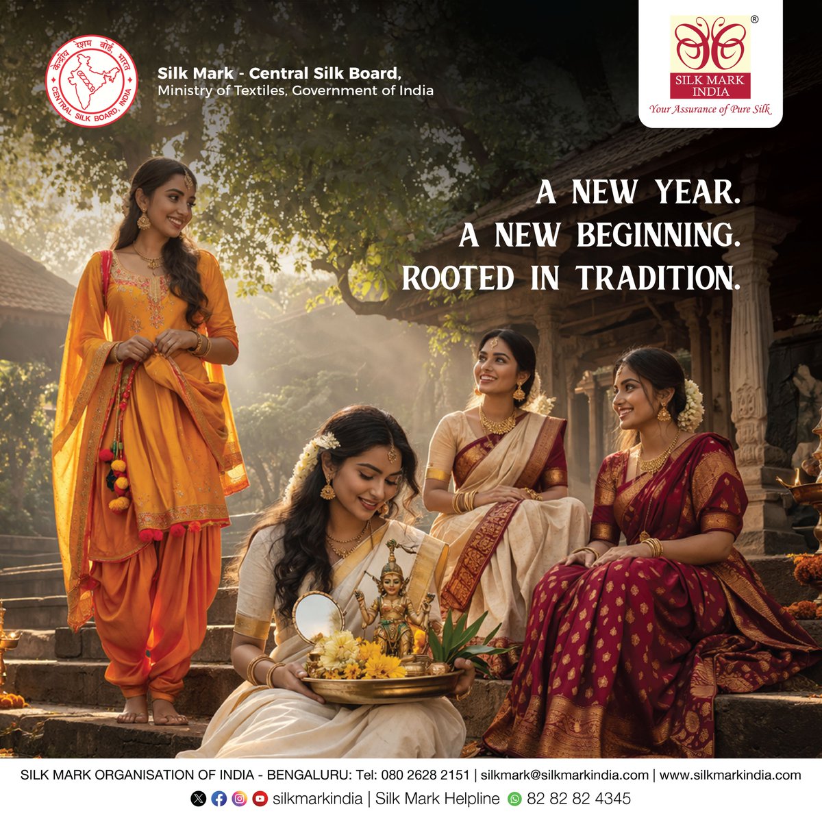 silkmarkindia's tweet photo. Happy Puthandu! 
A new year. A fresh start. Rooted in tradition.
Celebrate the beauty of beginnings in pure silk.

#TamilNewYear #Puthandu #SilkMark #PureSilk https://t.co/OpsmweC05E