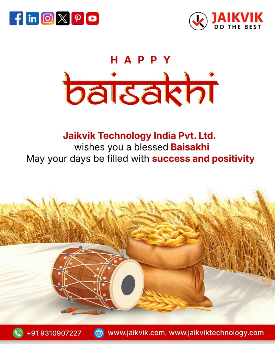 jaikvik's tweet photo. Celebrate the spirit of harvest, prosperity, and new beginnings this Baisakhi 🌾✨
May this season bring growth, success, and happiness to you and your business.
.
.
Call : +91 931 090 7227
Email: info@jaikviktechnology.com
Visit: https://t.co/BI9OCtLzfp
.
#JaikvikTechnology https://t.co/fKQKpC7bHB