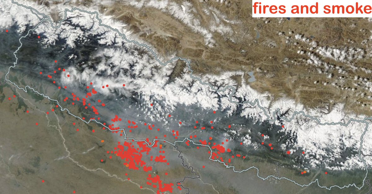 BinodClimate's tweet image. #AirPollution
चैत्र महिनामा राम्रै बर्षा हुदा पनि अहिले नेपालको बारा, पर्सा देखि लुम्बिनी प्रदेश लगायत भारतको उत्तर प्रदेशमा लागेको डढेलोको कारण काठमाडौँ लगायत धेरै ठाउँमा यो हप्ता बायु प्रदुषण धेरै बढेको छ
बर्षाको सम्भावना यो हप्ता खासै देखिदैन
नयाँ वर्ष २०८३ को हार्दिक शुभकामना