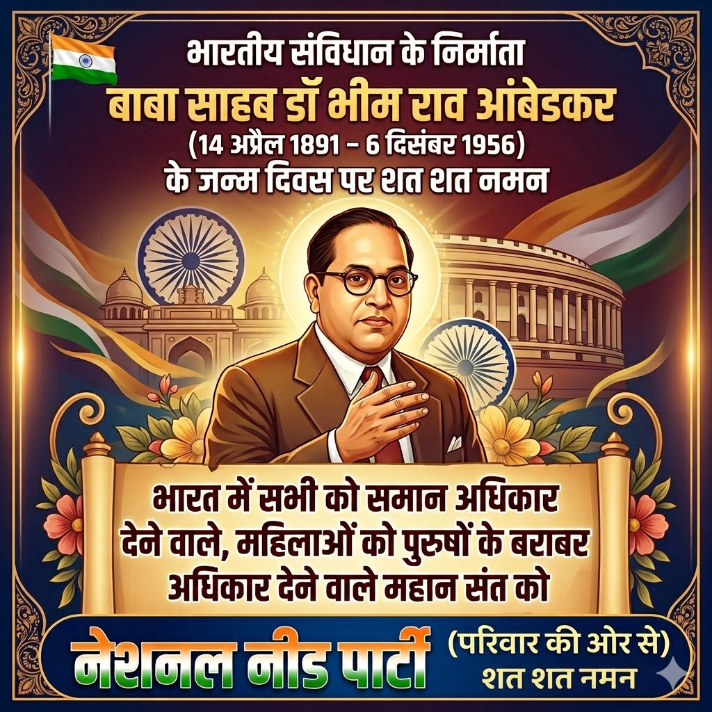 rajuwishwakarm1's tweet photo. "संविधान के निर्माता, समानता के प्रतीक और सामाजिक न्याय के महान योद्धा को शत-शत नमन
आइए, उनके विचारों को अपनाकर एक बेहतर समाज का निर्माण करें।
आप सभी को डॉ. बाबासाहेब अंबेडकर जयंती की शुभकामनाएँ
@Arvindsirlko 
@r_gkp3223 
@opvishnnp 
@NNP4DI 
@NNP4UP 
@nnp4uplucknow 
@NNP4DELHI https://t.co/1cGUvC1xM5