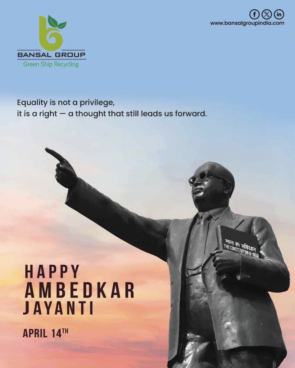 bansal_group's tweet image. Remembering Dr. B.R. Ambedkar for his contribution to the nation. 
.
.
#Bansalgreenshiprecycling #shippingworldwide #Responsible #AmbedkarJayanti #DailyInspiration #Strength #solidarity #gogreen #BansalGroup #businessmanagement 
.
.
bansalgroupindia.com