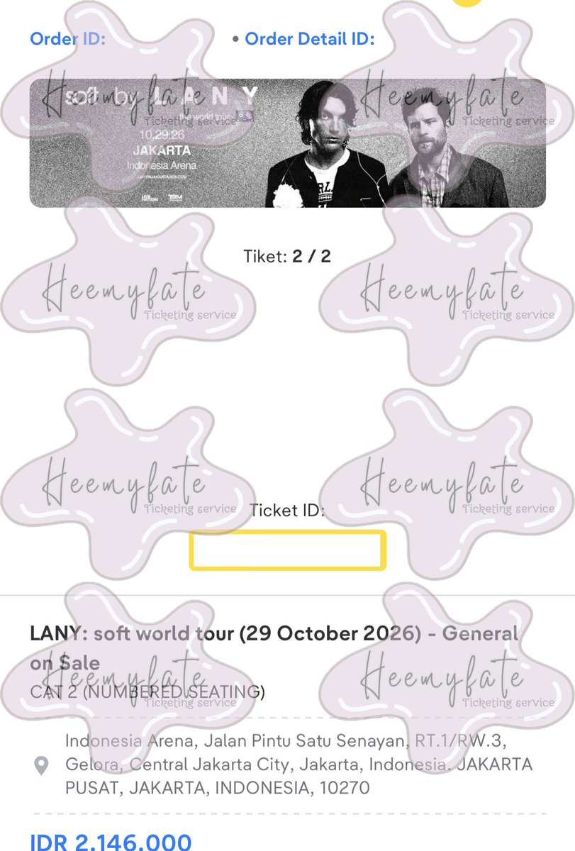 heemyfate's tweet photo. WTS LANY : Soft World Tour Jakarta (29 Okt 2026)
🎟️ 2 Tiket Cat 2 (secure 12:07)
✅ sampai tiket fisik
✅ Bersedia kasih Proof (KTP, no Hp, tukeran sosmed ig/twitter), Vidcall
✅ Dp / Full Price
✅COD Bintaro, Tangsel / Venue
💸 PRICE ? DM !
#LANYinJakarta2026 #softworldtour￼ https://t.co/ucBqe6jI9V