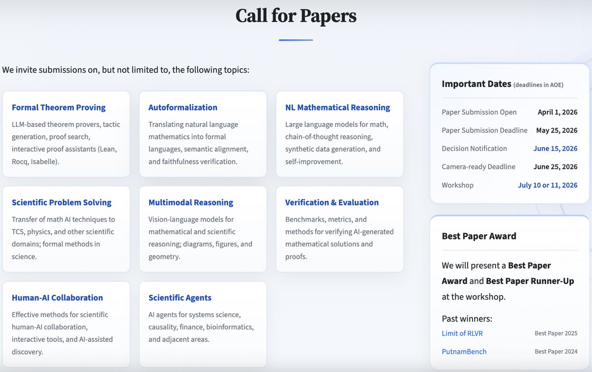 AI for Math Workshop @ ICML 2026 tweet media