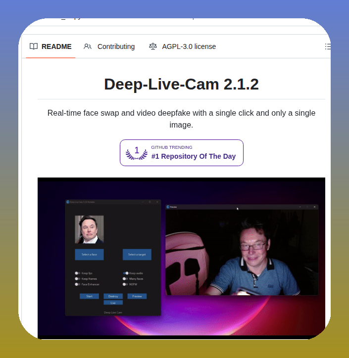 tom_doerr's tweet image. Real-time face swap and deepfakes from a single image

github.com/hacksider/Deep…