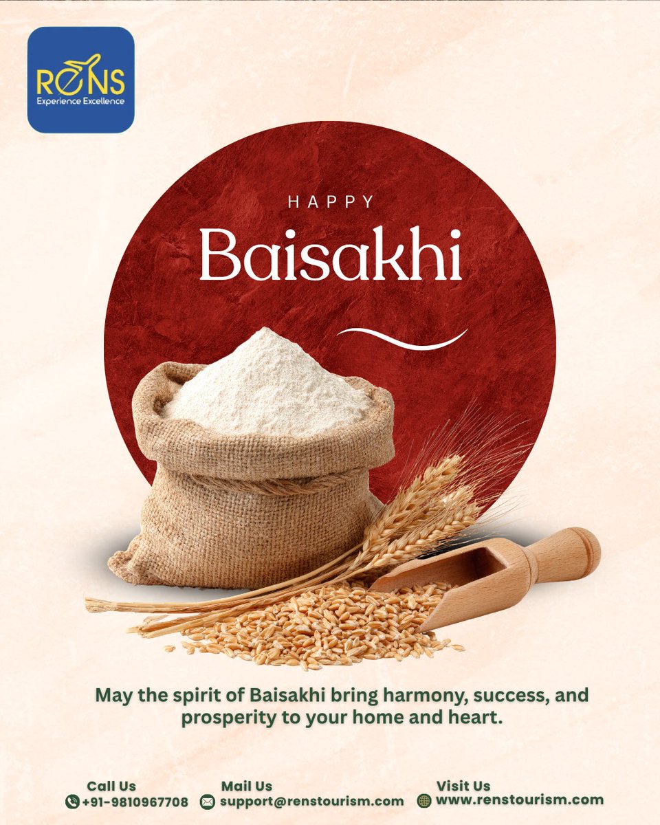 RENS_Tourism's tweet photo. Wishing you a joyful Baisakhi filled with new journeys, happiness, and prosperity 🌾✈️
Let this season inspire you to explore new destinations and create beautiful memories.

#Baisakhi2026 #HappyBaisakhi #TravelMore #ExploreWorld #PunjabFestival #RENSTourism https://t.co/vbQtBsxbov