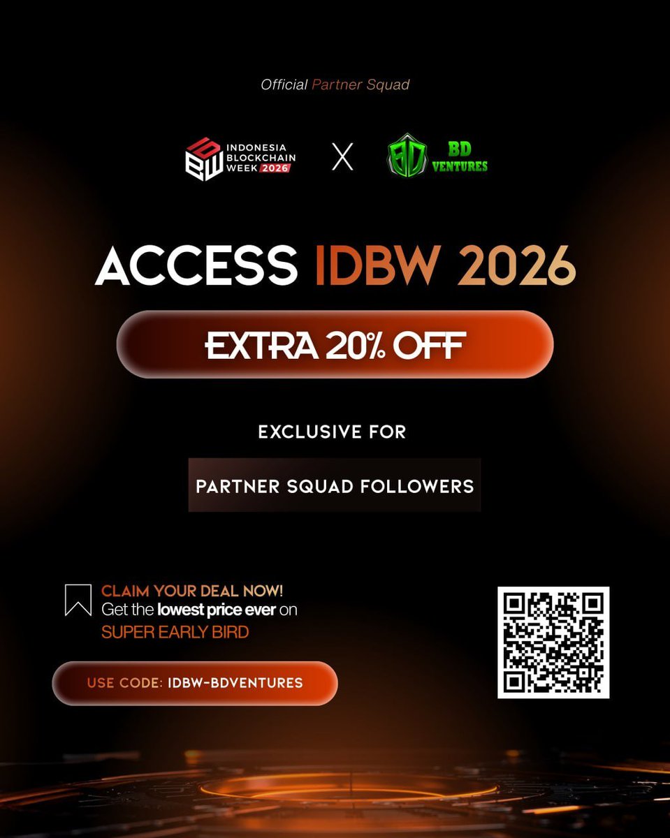 ventures_bd's tweet image. 🔈🔈BD Ventures is proud to be an Official Partner of the @IDBWOfficial 2026!

💥Southeast Asia’s leading institutional Web3 conference returns – this time moving blockchain from experimentation to real-world deployment and measurable impact in Jakarta! 

🎁Claim your deal now!