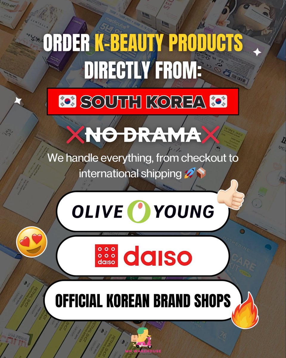 mhwarehouse's tweet image. Shop K-beauty from Korea, the easy way 🇰🇷✨
Send the link — we handle the rest 🛍
#kaddy #koreanwarehouse

t. Korean warehouse forwarding consol proxy weverse kpop GO jastip oliveyoung daiso spao miniteen wts po jastip BTS nct blackpink gdragon newjeans seventeen exo merch jennie