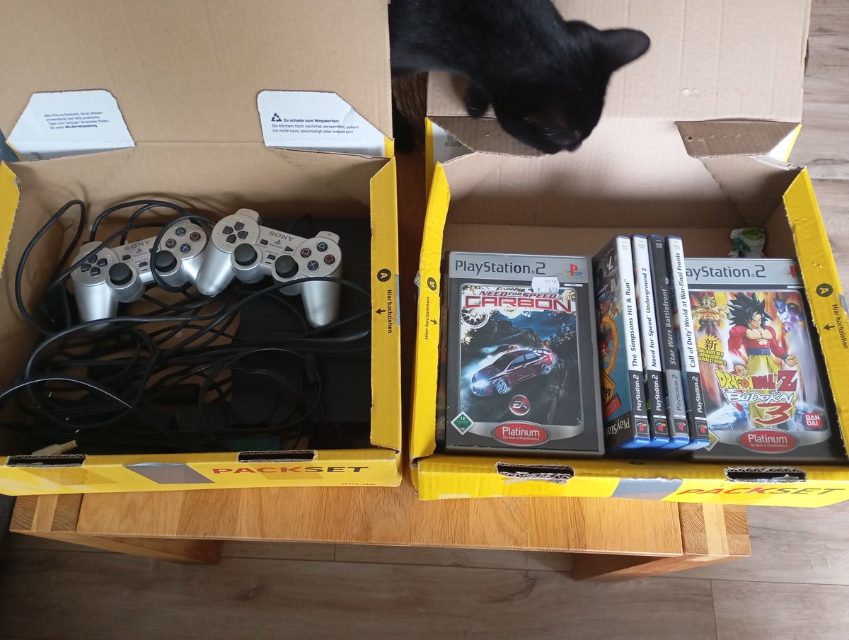 I just got the best b-day gift from my younger brother today 🥰🥰😍 
Ignore my cat Finn he sees a box and immediately wants to go inside of it xD

#birthday #ps2