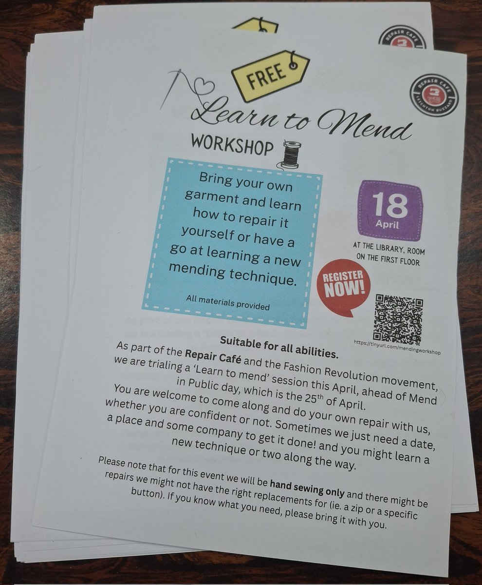 TotallyLocal_LB's tweet photo. @TotallyLocal_LB and #repaircafelb are holding a "Learn to Mend" event at Leighton Buzzard Library on Saturday 18 April from 10am to 12pm. Register  to attend. Its free. 
https://t.co/htD0hDYcHL
#repairdontditch #fashionrevolution https://t.co/dtQxqIT9D5